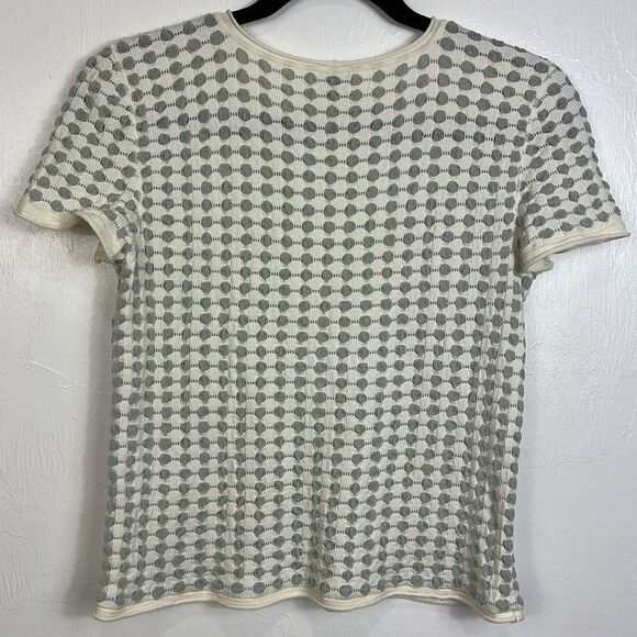 Armani Collezioni Cream And Gray Short Sleeve Textured Top Size 10 - Picture 2 of 5